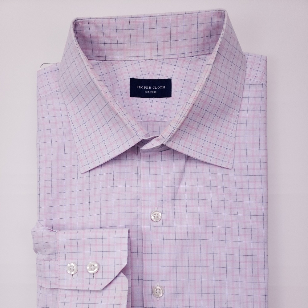 Proper Cloth Shirt 17 Checked White Pink Blue Cust